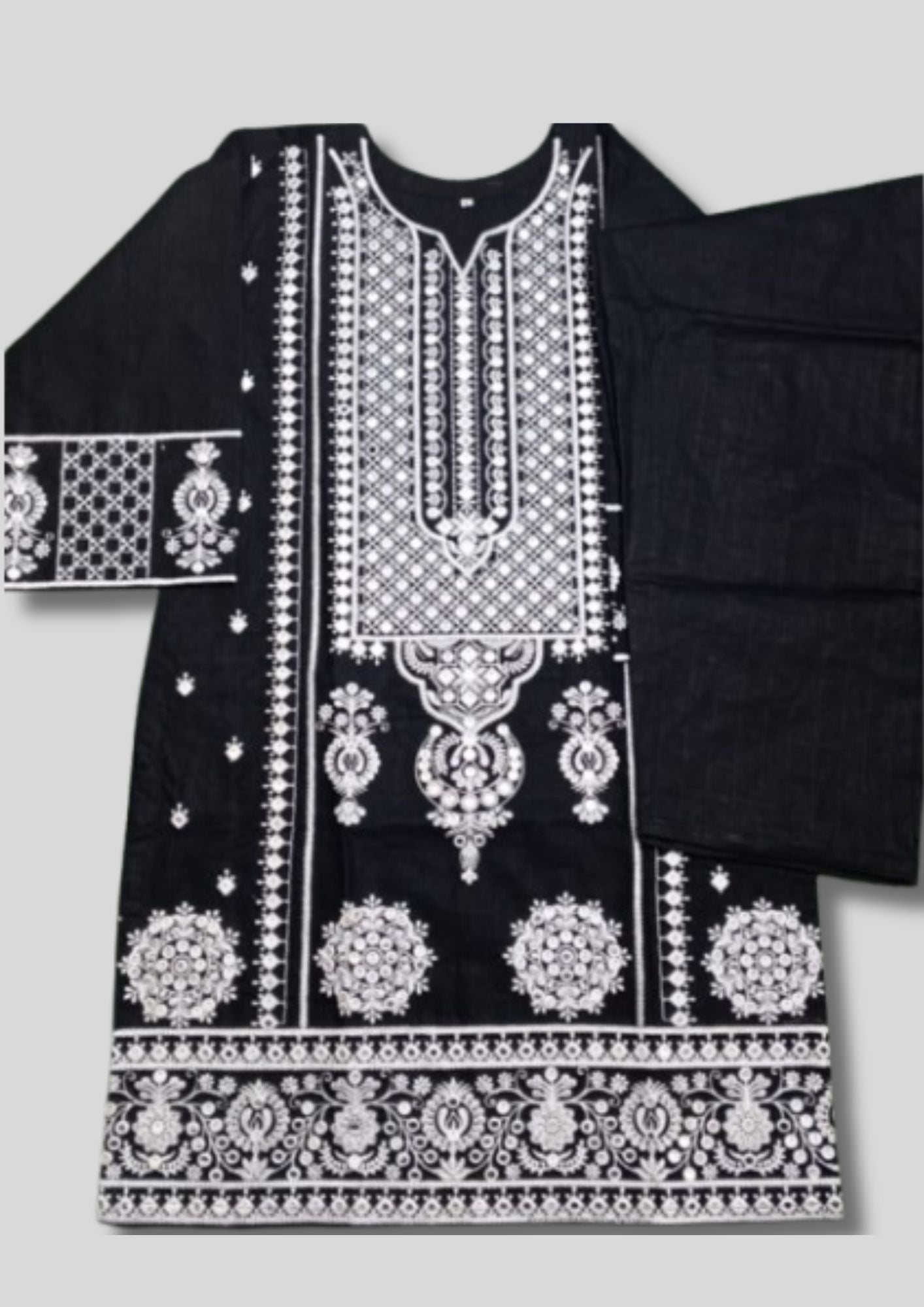 2-Piece Suit with Intricate White Embroidery